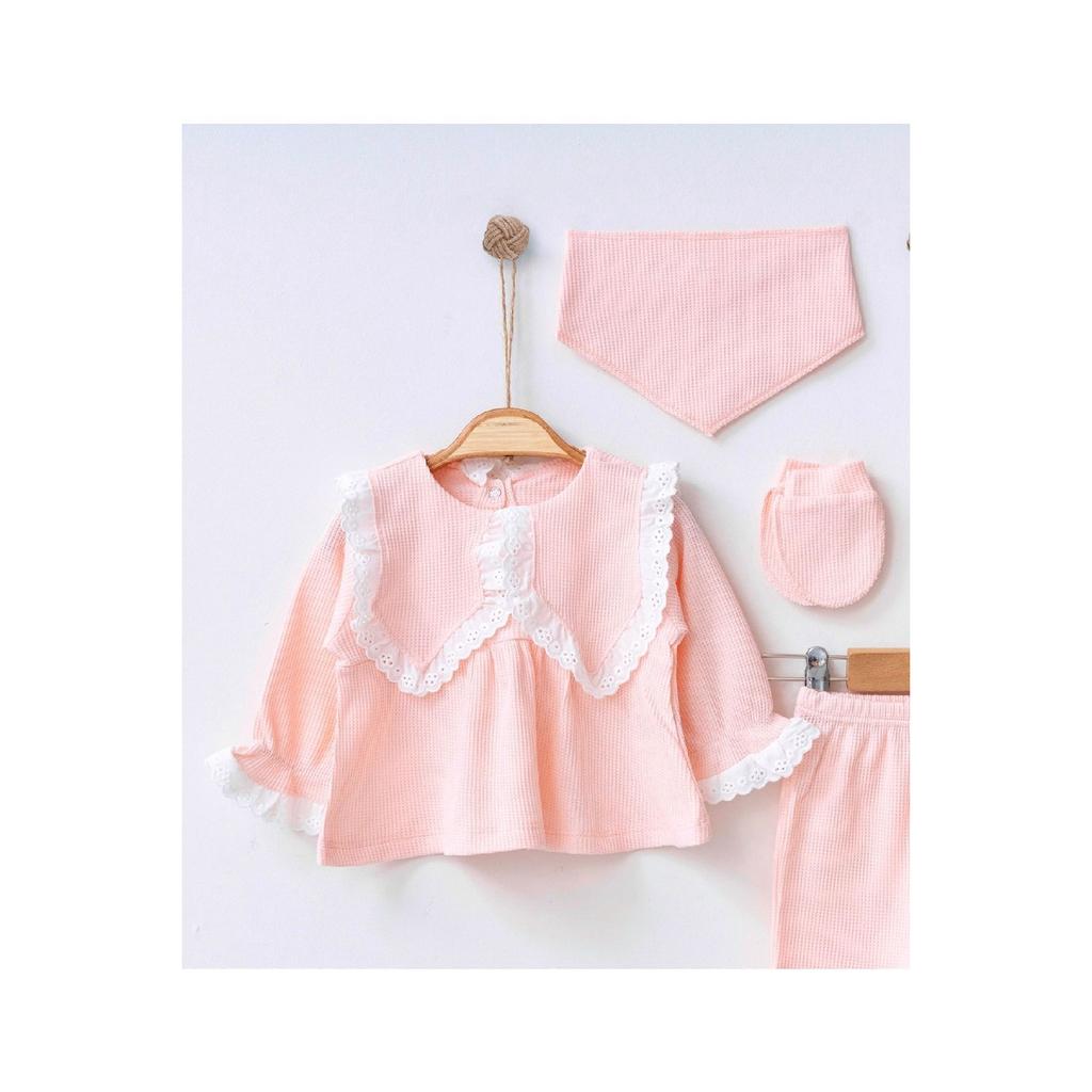 Комплект из 5 предметов для новорожденных 0–3 месяцев цвета бежево-бежевого цвета с фестончатым узором Hospital Release для девочек