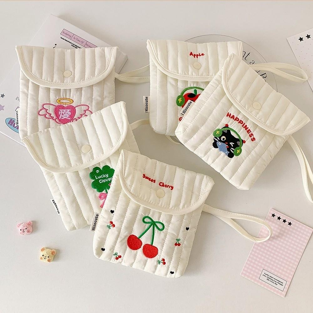 Square Embroidery Cherry Cosmetic Bag Cat Small Storage Bag Sanitary Napkin Storage Bag  Travel