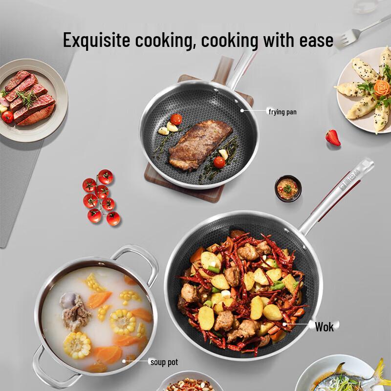 KOBACH 304 Stainless Steel Honeycomb Non-Stick 3-Piece Cookware Set