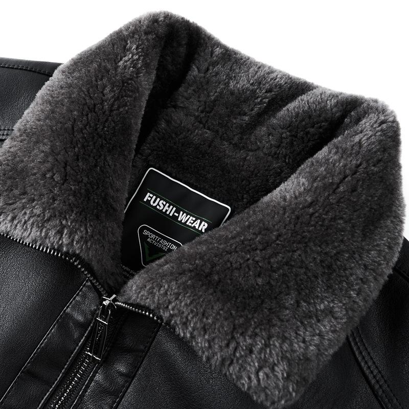 Кожаная куртка мужская кожаная меховая интегрированная мужская зимняя повседневная утолщенная овчинная куртка мужская