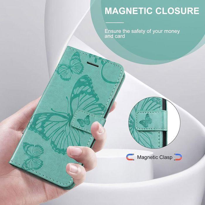 Coque de Protection - BOOLING - pour Samsung Galaxy A17 4G/5G - Antichoc Effet Cuir Motif Papillon Vert