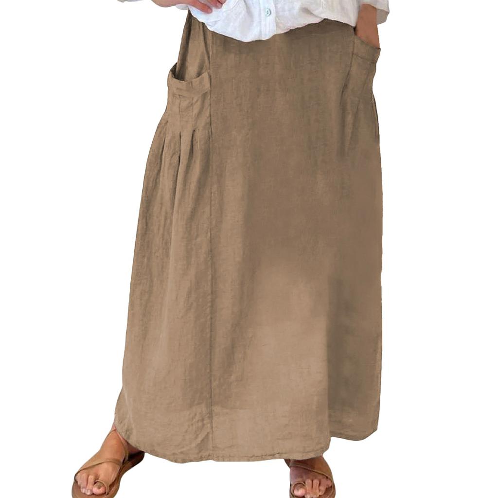 Женская повседневная свободная юбка-макси в стиле бохо с эластичной резинкой на талии, пляжная, струящаяся, с карманом