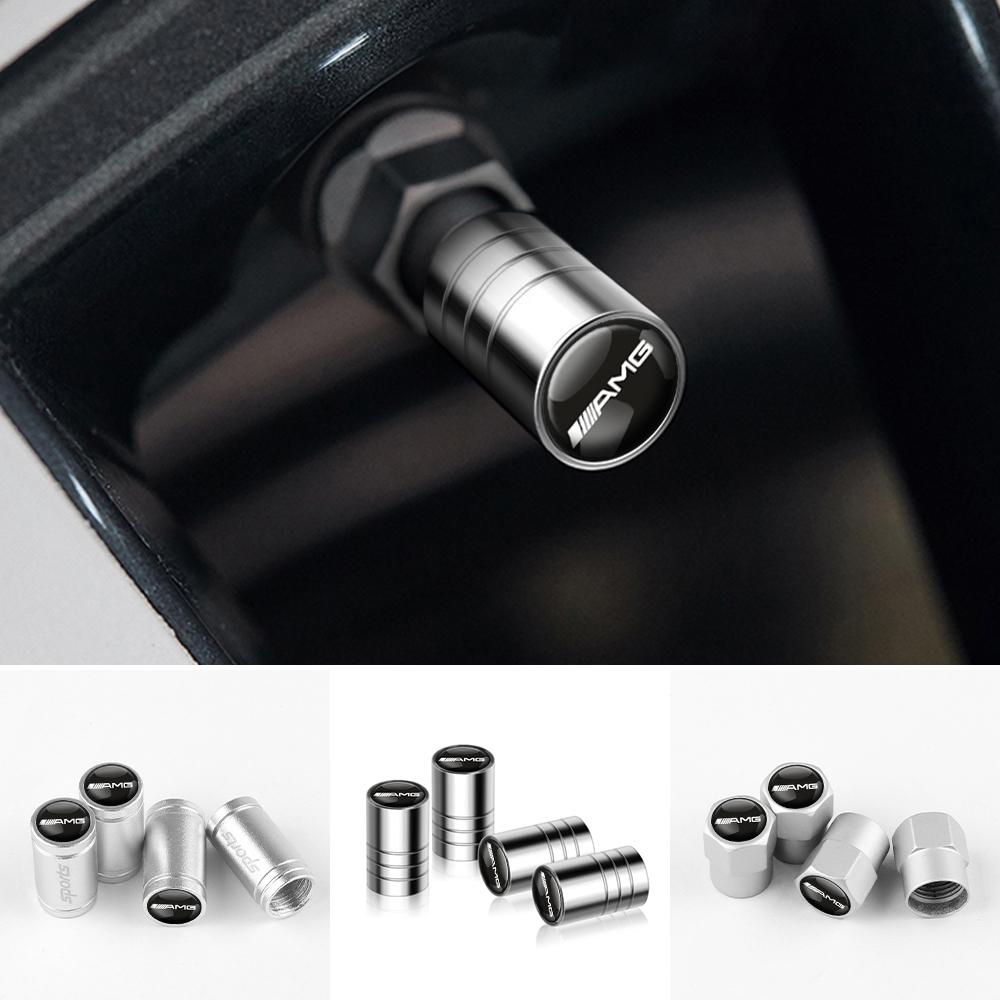 CQY1 4pcs Metal Car Wheel Tire Valve Caps Stem Cover For AMG W140 W168 W169 W176 W177 GLS GLB EQC CLS SLK A200 GLK CLK A260 GLC CLG