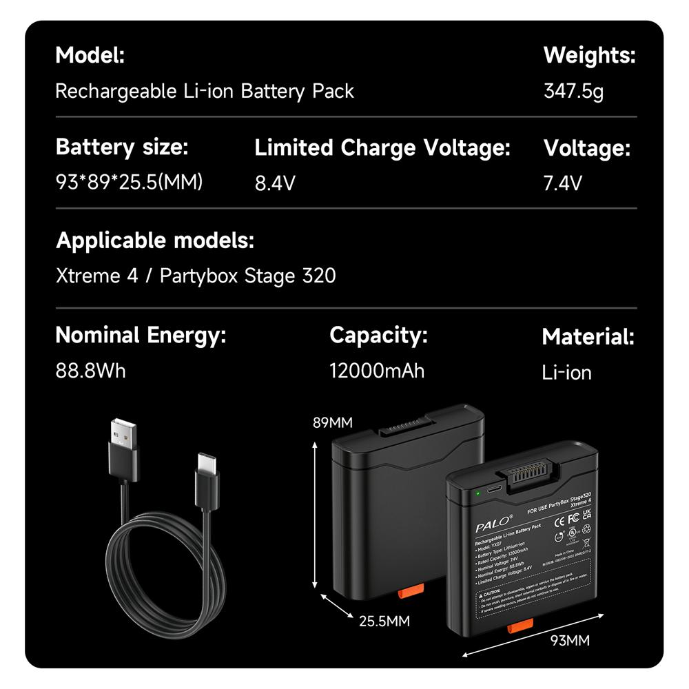Для JBL Xtreme 4 Аккумулятор для динамика JBL 12000 мАч Аккумулятор с входом TYPE-C Для JBL Xtreme 4 Запасной аккумулятор для JBL Party Box Stage 320
