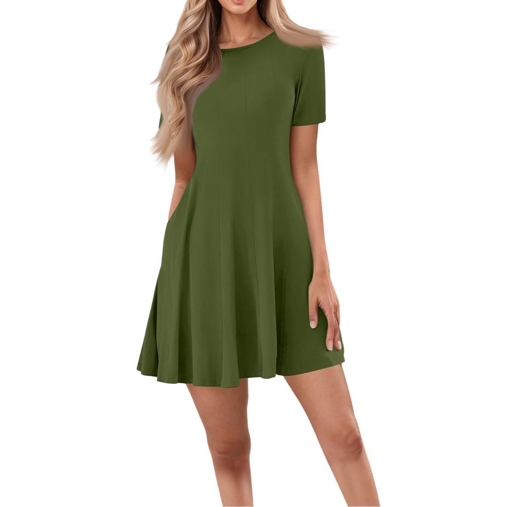 Женское повседневное модное круглое платье с коротким рукавом и короткими рукавами
