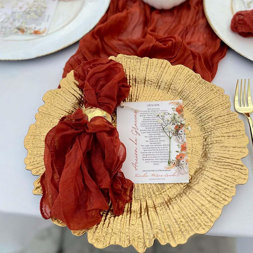 Набор из 7 шт. Скатерть-дорожка и салфетки из марли в стиле Бохо, деревенский мятый декор для свадьбы, дня рождения, вечеринки, ужина