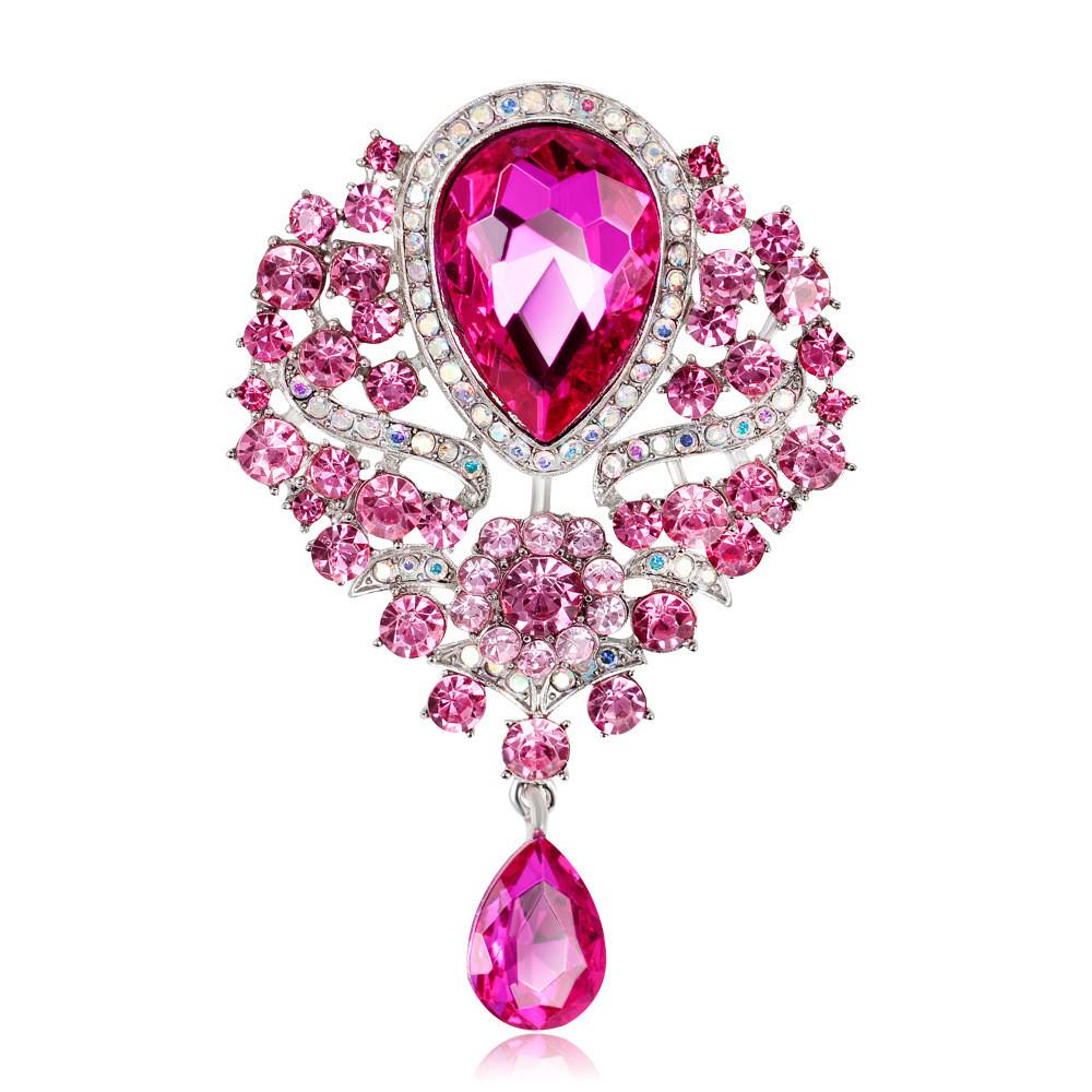 Womens Designer Crown Pin With Glass Pendant And Electrophoretic Finish