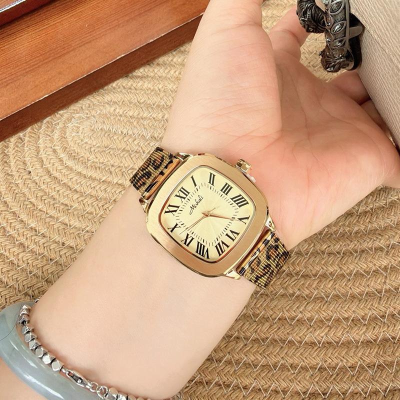 Square Light Luxury Leopard Print Belt Creative Fashion Stainless Steel Women'S Watch Domineering Trendy Watch Accessories