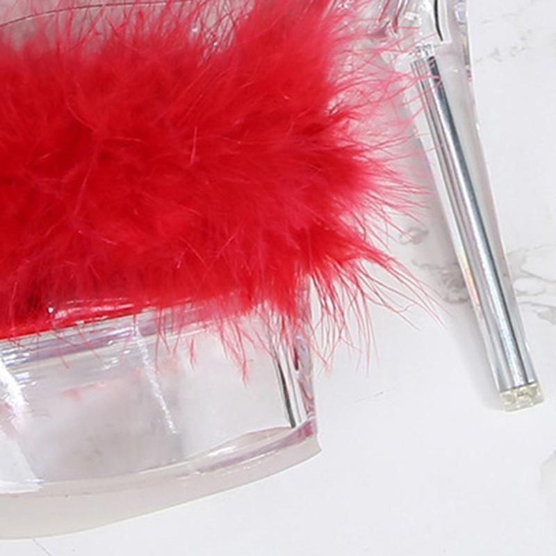 Женские туфли на шпильке, прозрачные пушистые пикантные модные сандалии на каблуке 14 см и платформе 4 см WZ