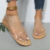 Fashion Plus Size Hollow Net Shoes Women's Autumn Internet Celebrity Versatile Foreign Low-heeled Rhinestone Sandals One Foot