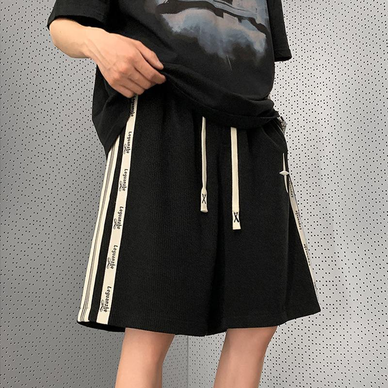 Мужские спортивные шорты с вышивкой Y2K, перекрестные полосатые брюки High Street с широкими штанинами, свободные, летние, 2024, для мужчин, для спортзала, корейские