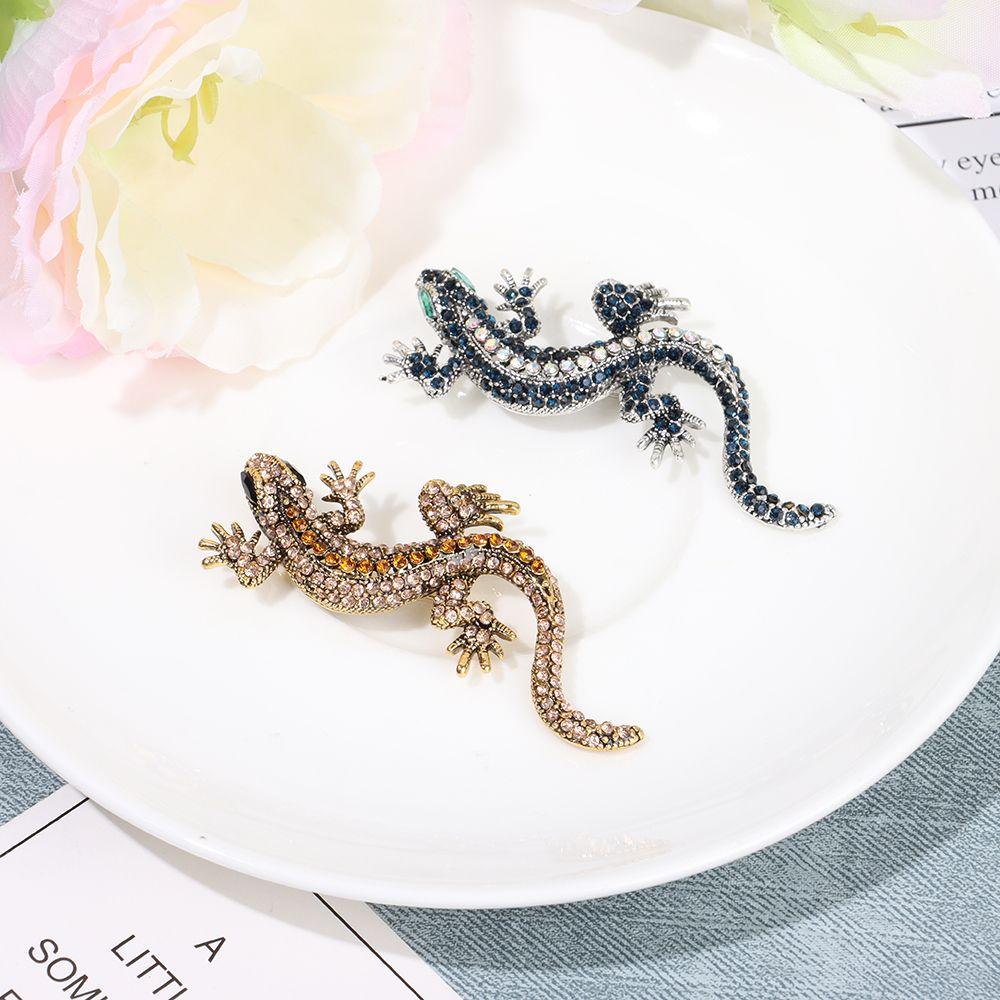 Jewelry Suit Accessories Pin Lizard Gecko Brooch Rhinestone Animal Brooch Retro