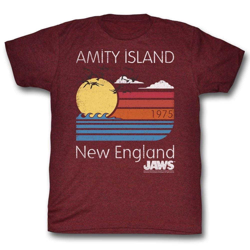 Jaws Sunset Vintage Maroon Heather Adult T-Shirt