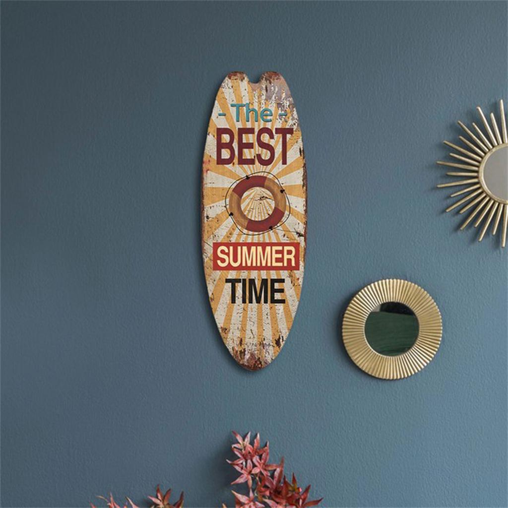 Retro Wooden Surfboard Beach House Decorative Plaque Wooden Sign with Ocean Theme for Home and Office Decoration