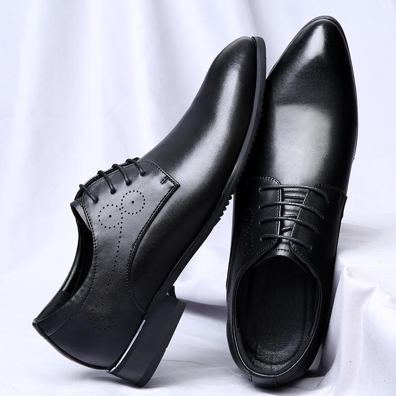 Spring Men's Korean Version Pointed Non Slip Small Leather Shoes Classic Black Lace Up Comfortable Business Casual Leather Shoes