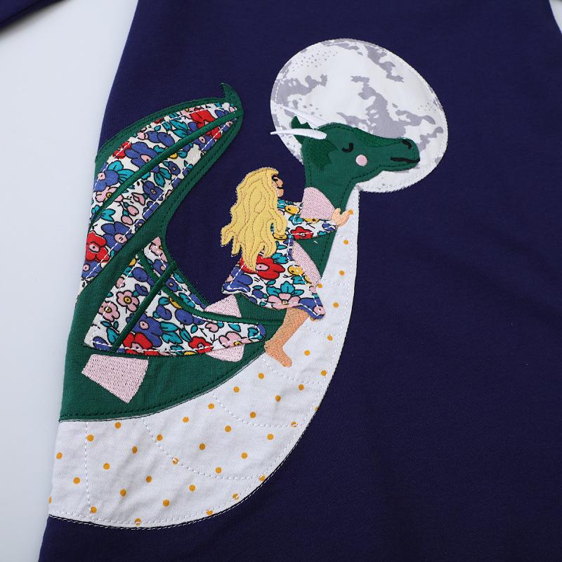 2024 Осень Новое Платье Для Девочек С Длинным Рукавом Осеннее Платье Принцессы с Динозавром Детская Юбка Весна И Осень