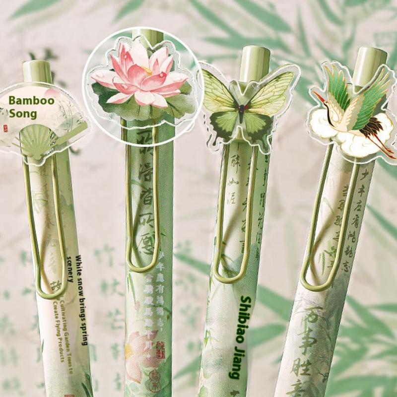 4 шт./набор Креативная гелевая ручка с мягким захватом, нажимного типа, 0,5 мм, шариковая ручка с черными чернилами, нейтральная ручка с заплаткой в виде бабочки, подарочные пишущие инструменты