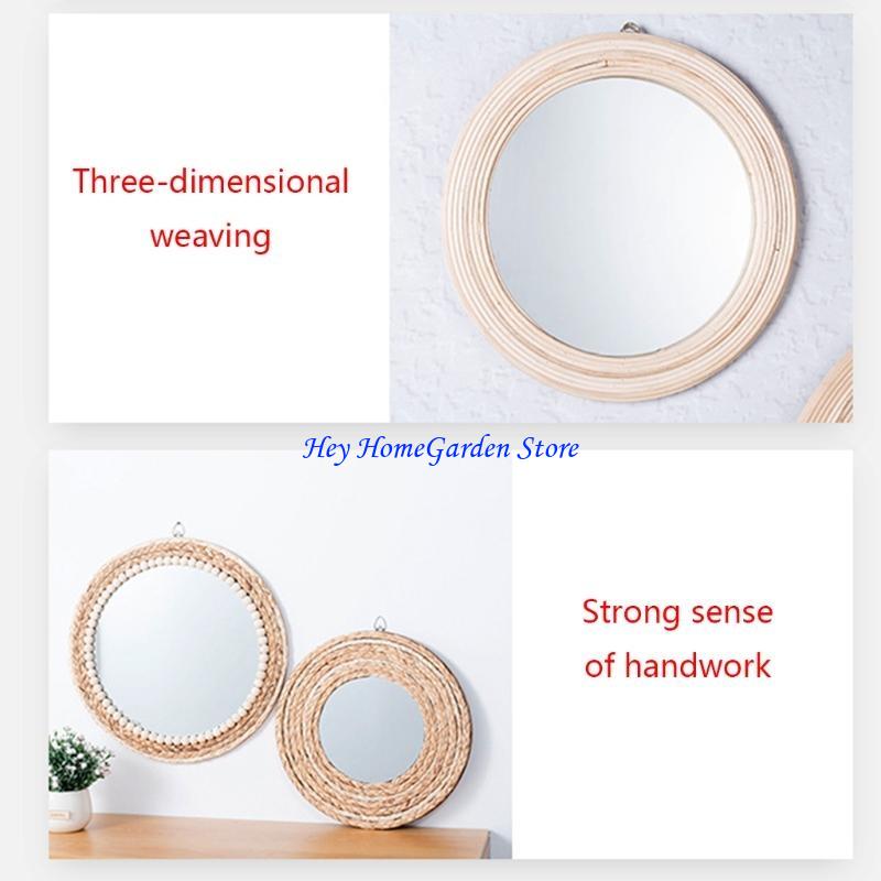652F Rattan Round Wall Hanging Mirror Bohemian Macrame Wooden Bead Circle Tapestry