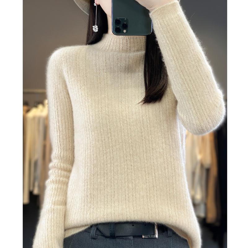 Женский свитер с полуводолазкой, кашемир Цинхэ, 30% кашемир, 70% шерсть, зимний вязаный пуловер, осенний свитер, кашемировый свитер