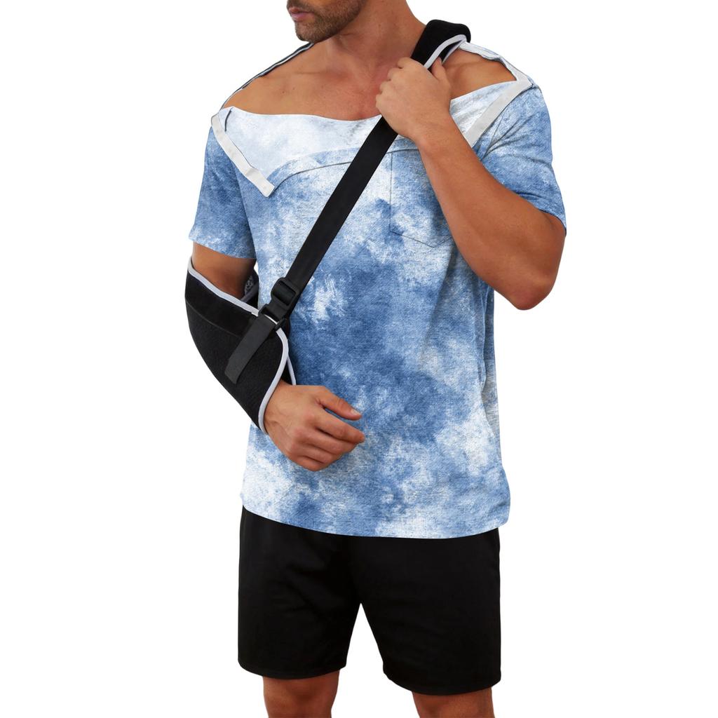 Men’s Tie Dye Printed Recovery Shirt Full Front Open Short Sleeve Side Design Comfortable Fit