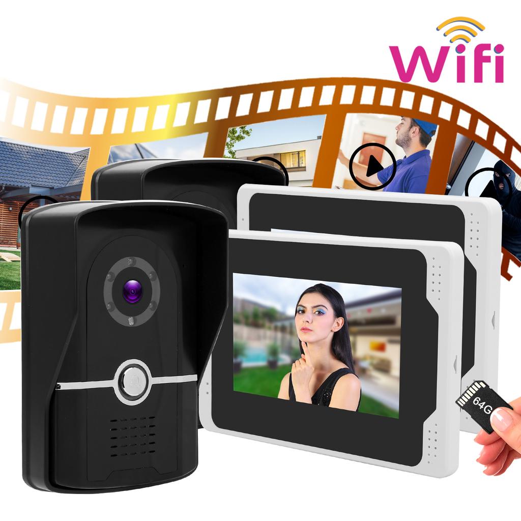 1080P Wifi Video Doorbell 7in TFT Display 2 Cameras 2 Monitors 110 Degrees  Night Vision for Tuya