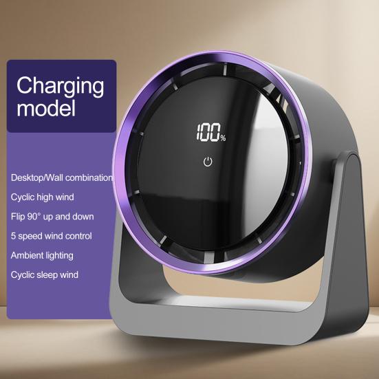 Mini Electric Desktop Fan LED Digital Display 5 Speed Adjustable Quiet Home