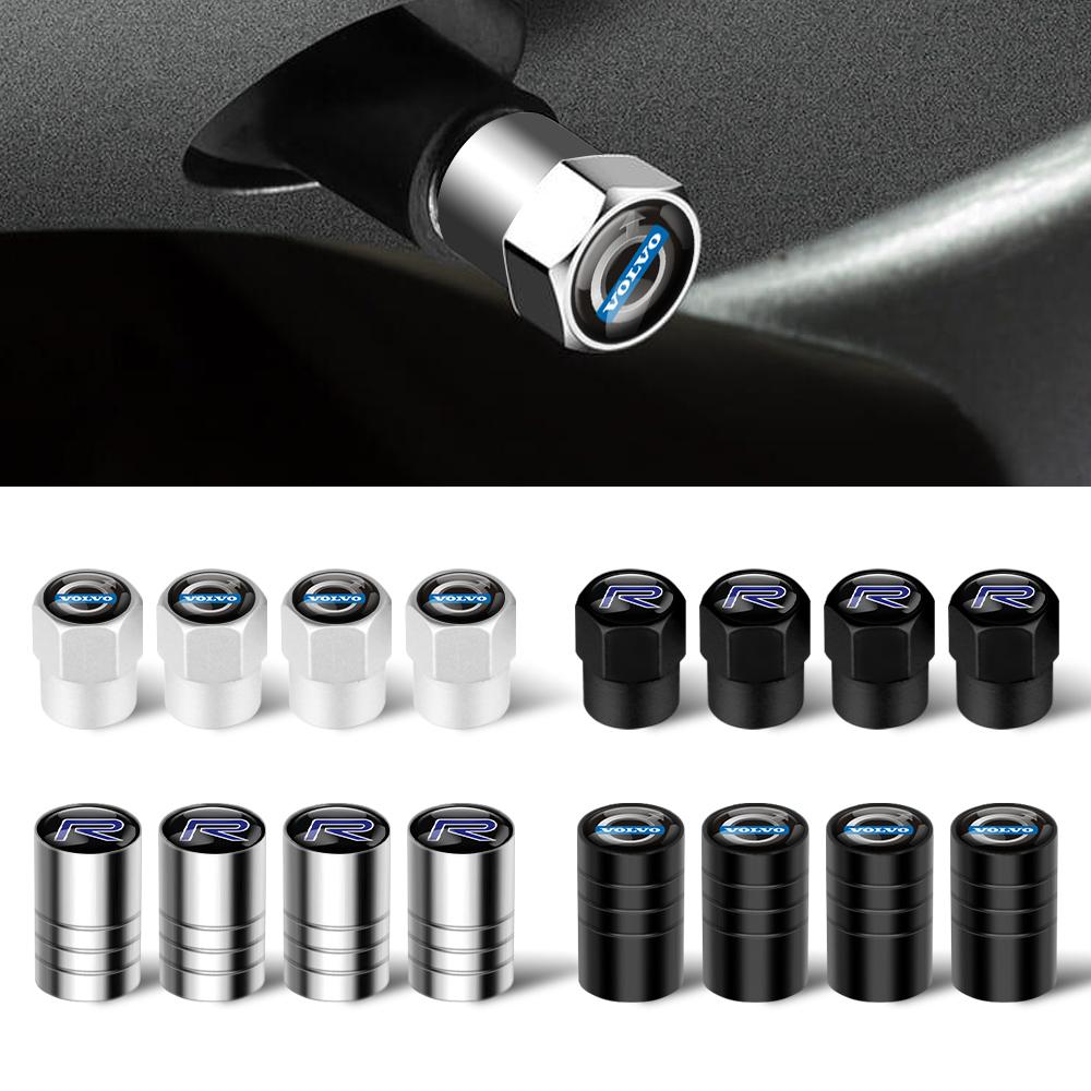 4pc Car Badges Wheel Tire Valve Stem Caps Covers Car Accessories For Volvo Rdesign XC60 XC90 V40 V50 V60 xc70 V70 V90 T6 S40 S60