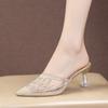 Summer New Mesh Diamond Slippers for Women's Fashion Outwear Pointed Crystal Heel High Heel Slippers