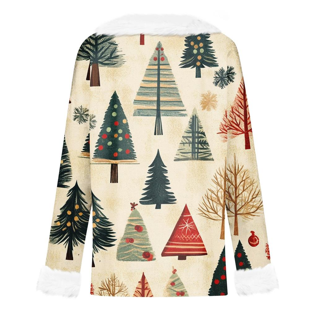 Женский модный повседневный топ с V-образным вырезом и длинными рукавами, рождественским принтом и плюшевым воротником