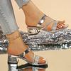 Fashion Fashion Golden Thick Heels Sandals for Women 2025 Open Toe Square Toe Crystal Party Shoes Woman Plus Size Chunky Heel Sandles