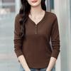 Autumn Women's V-neck Solid Colour Fashion Versatile Long-sleeved T-shirt