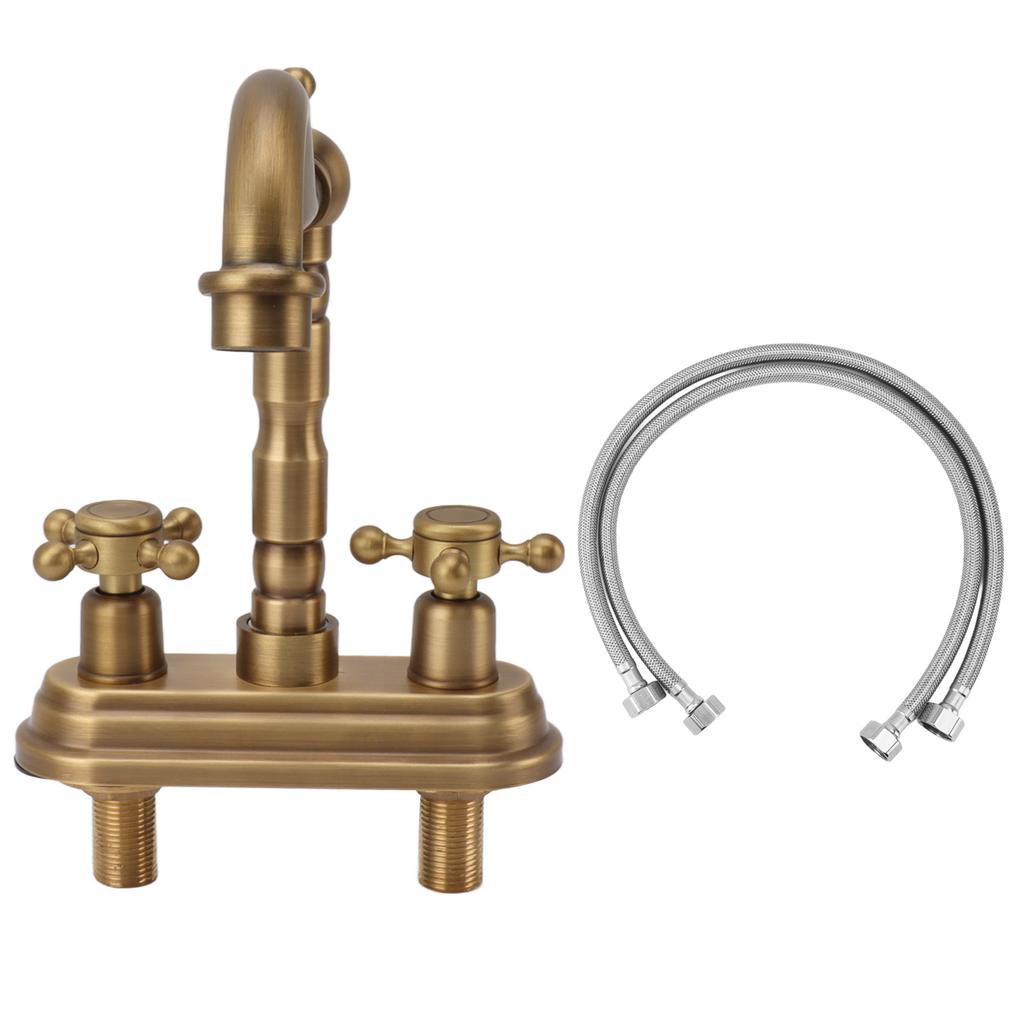 G1/2 Sink Faucet Antique 2 Handle Hot Cold Water Full Copper Basin Mixer Tap for Kitchen Bathroom