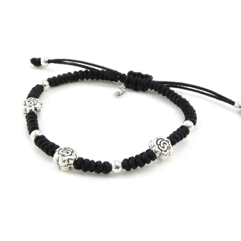 Les Trésors De Lily [I9118] - Серебряный браслет Шамбала "Флора" черный - 7 мм