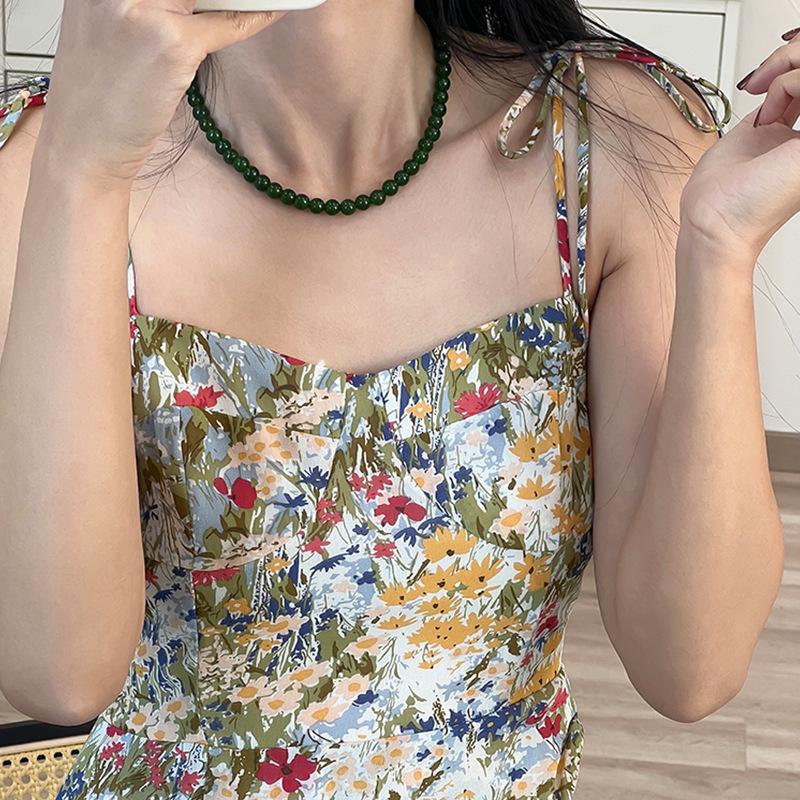 Elegant Green Agate Beaded Necklace for Women - Fresh, Simple, and Versatile Choker