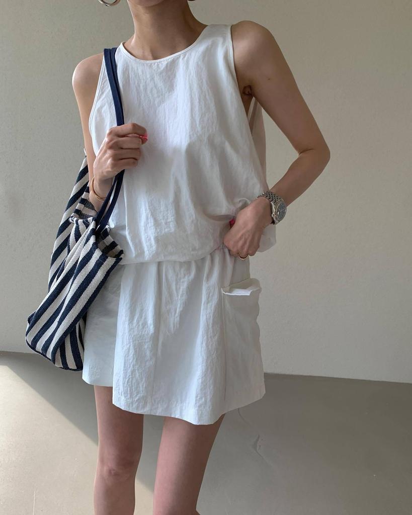 2025 Korean Summer Sleeveless Tank & Wide Leg Shorts Skirt Set