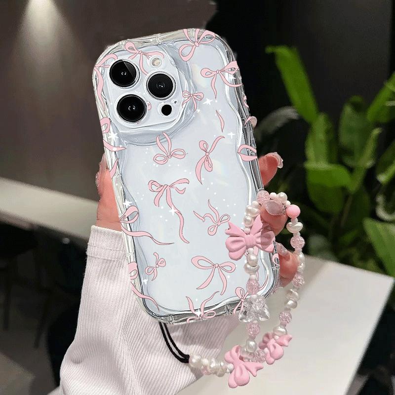 Чехол для Vivo V60 V40 V50 Lite Y31 5G Y33S Y21S Y28 4G Y17S Y04 Y03 Y29S Y28S Y18 Y400 Розовый Бант Браслет-цепочка Чехол