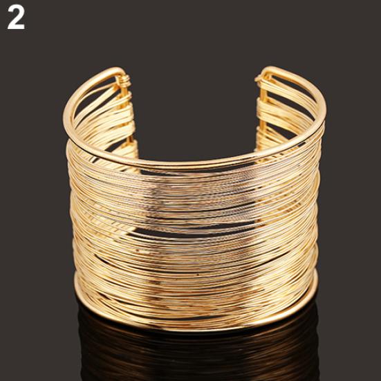 Women's Multilayer Metal Wires Strings Open Bangle Wide Cuff Bracelet