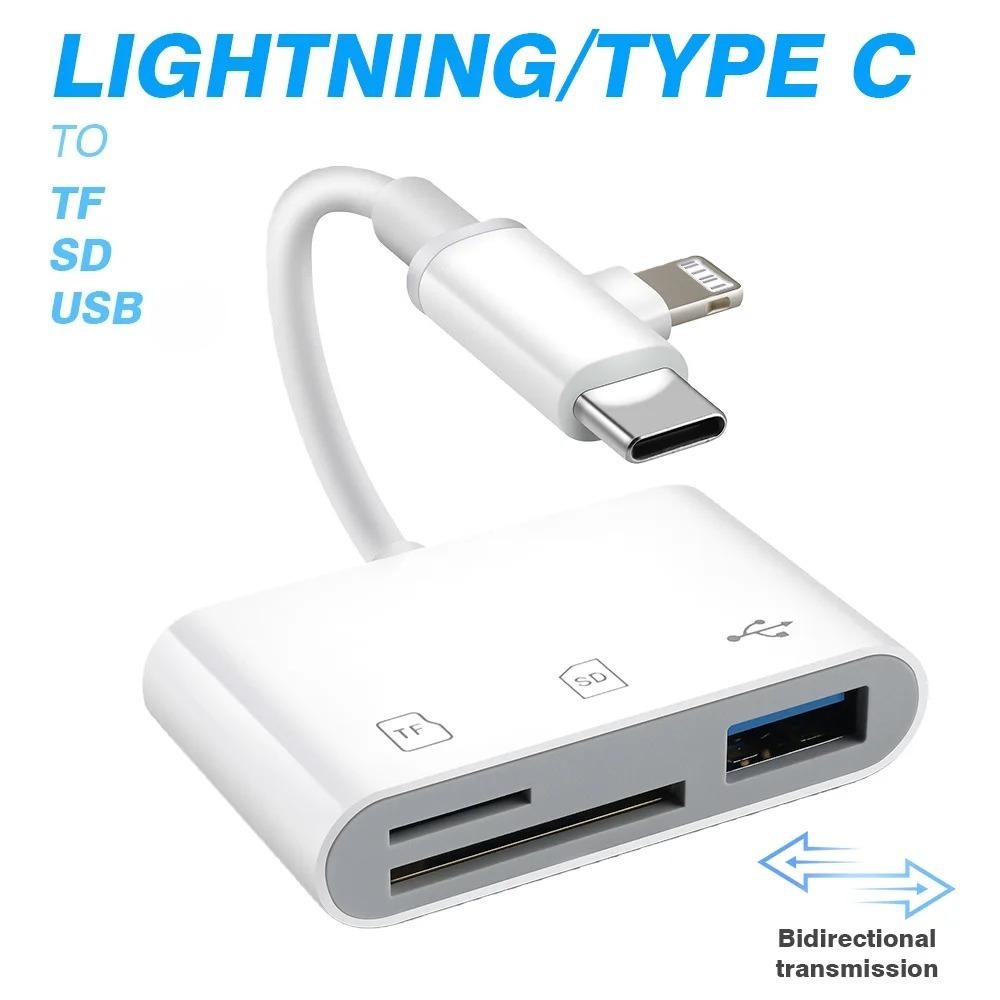 3 in 2 OTG Card Reader Type-C Lightning to SD/TF/USB Memory Card Adapter For Laptops iPhone 17 Multi-Function Smart Card Reader 3