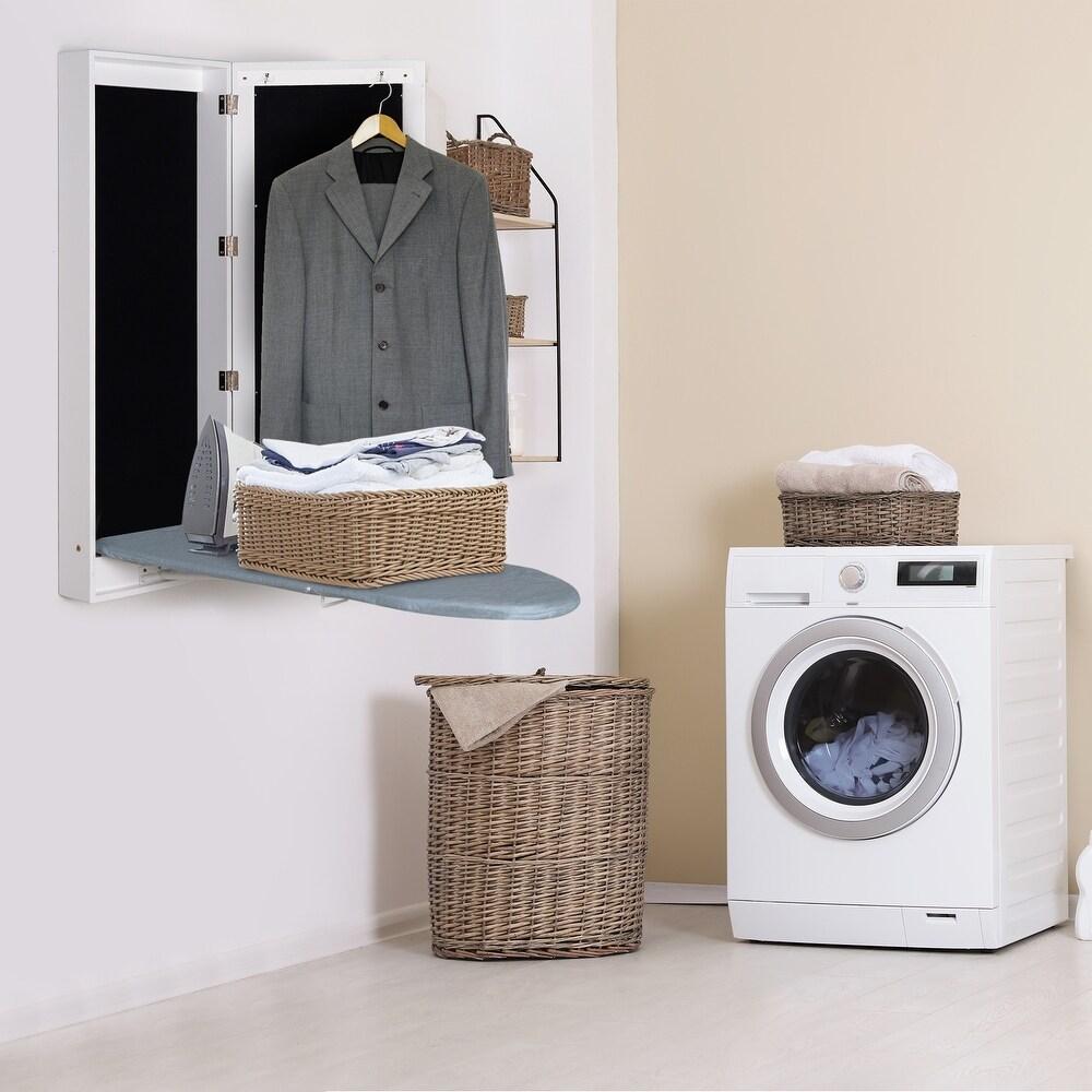 Wall Mounted Ironing Board with Storage Cabinet,Built in Ironing & Folding Support frame, Wall-Mounted Mirrors for Home, Apartment & Small Spaces