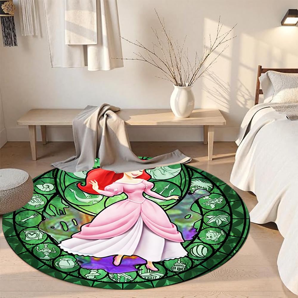 Underwater Mermaid Round Floor Mat Design for Dormitory Hallway Kitchen Bedrooms Anti-slip Round Rug Anime Office Decor Spiritual Gift
