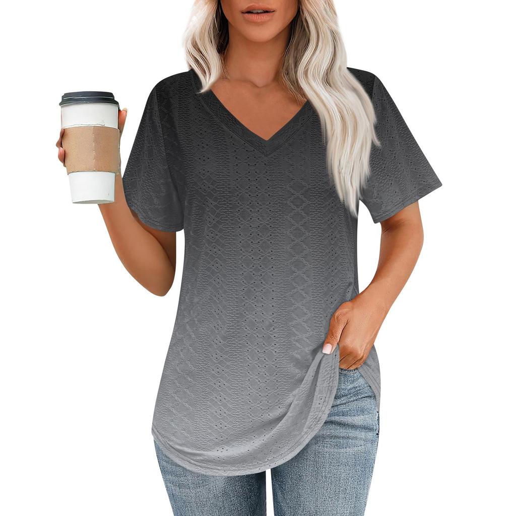Женские футболки с V-образным вырезом и коротким рукавом, повседневные топы свободного кроя, базовые футболки с закругленным подолом