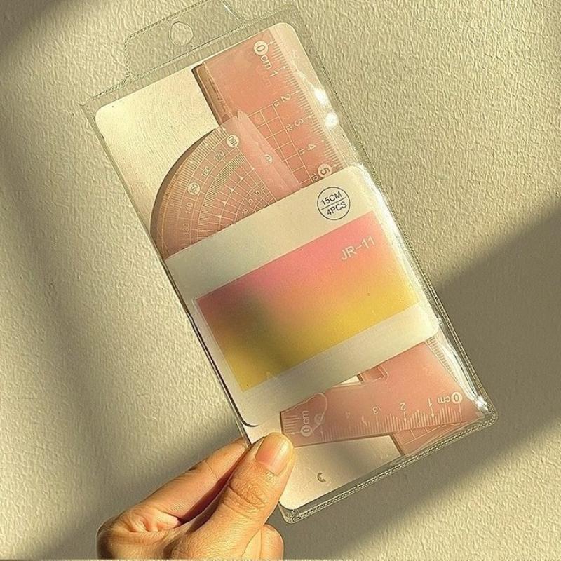 4 шт./набор 20 см Прямая линейка Многофункциональная математическая линейка Милые эстетичные школьные принадлежности Измерительные инструменты для школьников