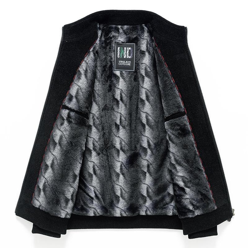 Новая повседневная шерстяная куртка из синели для мужчин на осень и зиму с бархатом и утолщенной посадкой. Куртка из бархатной шерстяной шерсти золотистой норки с воротником-стойкой.