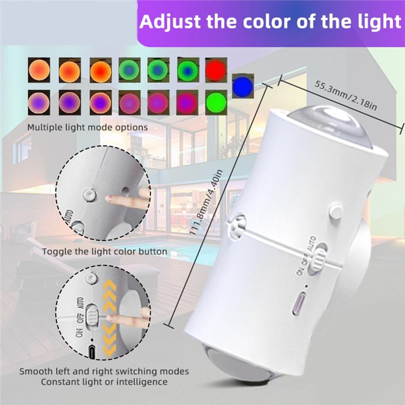 Светодиодная настенная лампа с USB-зарядкой, RGB, двойная головка, датчик движения, ночник, 7 цветов, для спальни, прихожей, лестницы