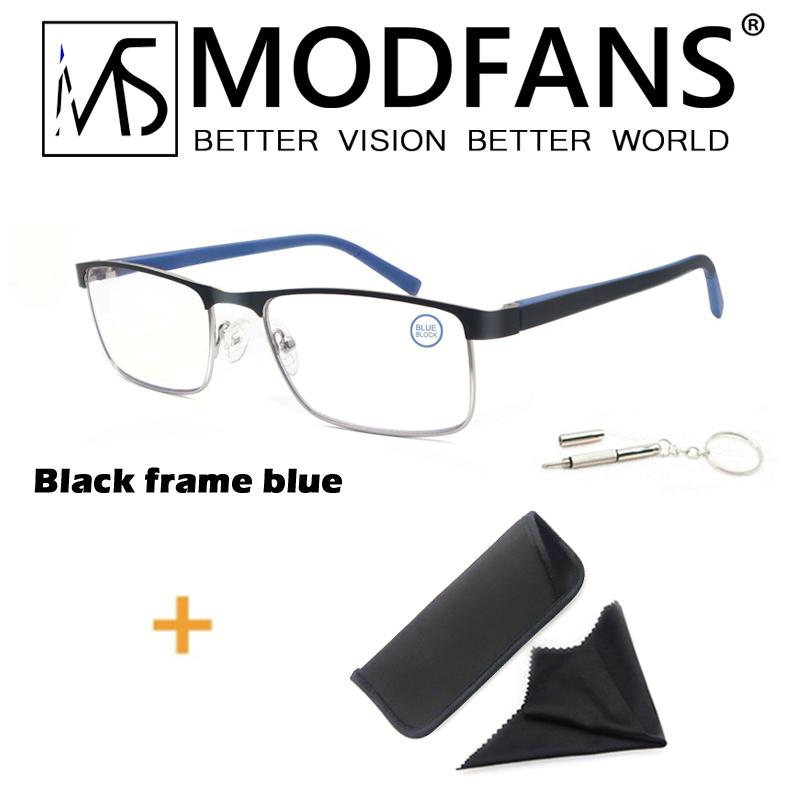 MODFANS Очки для чтения в металлической оправе из нержавеющей стали, квадратные, с защитой от синего света, с диоптриями, для мужчин и женщин.