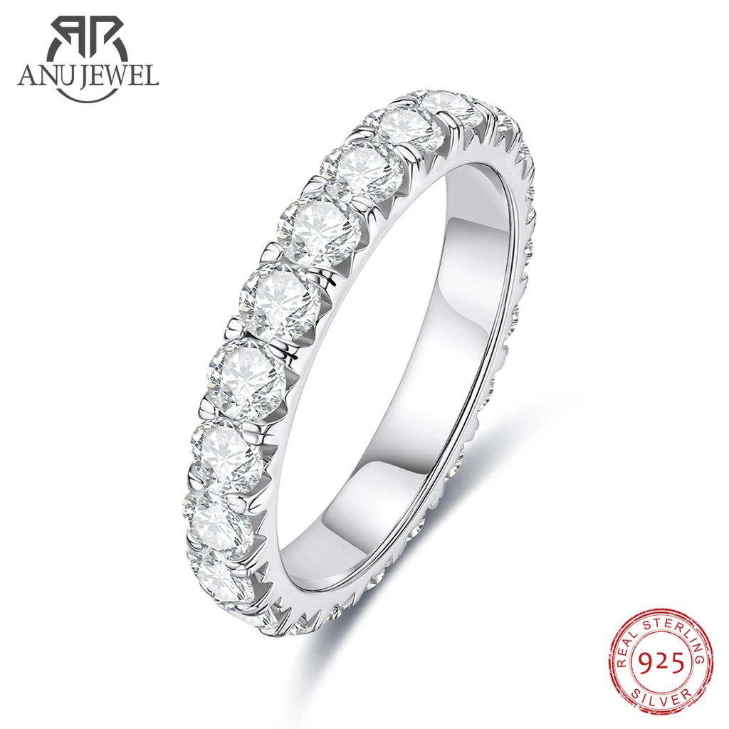 AnuJewel 3mm 2-3ct D Color Moissanite Wedding Band Ring 925 Silver Eternity Band Engagement Rings for Women