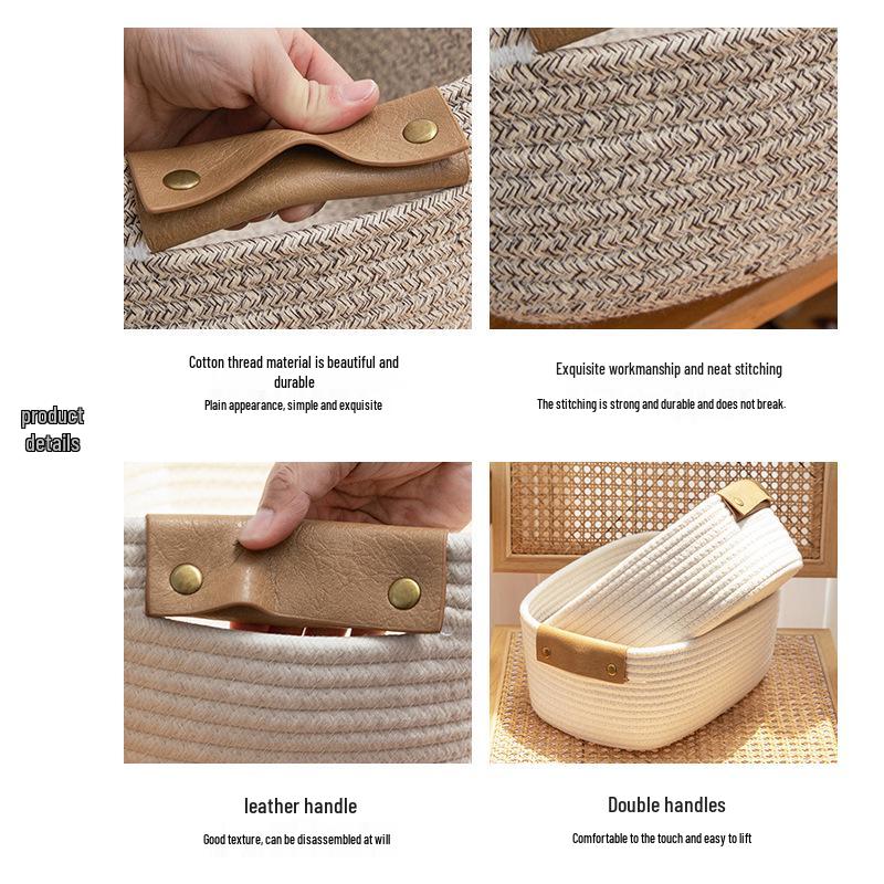 Складная корзина для хранения из хлопковой веревки с ручками - настольный органайзер для косметики и мелочей