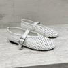 Ins Style Summer Woven Women Ballet Flats Breathable Hollow Out Mary Janes Leather Lazy Walking Loafers Girls Shoes