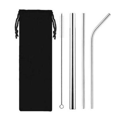 Factory Price 4pcs/Bag Reusable Drinking Straws with Bag 4pcs in 1 Bar Party Accessory 304 Stainless Steel Sturdy Drinks Straw