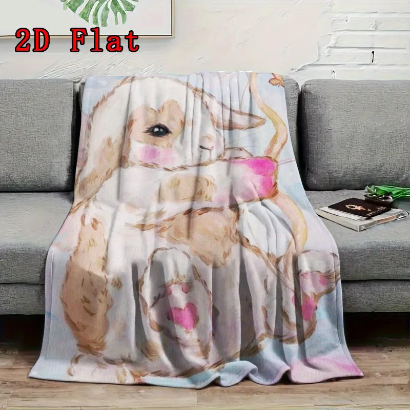 Cute Cupid rabbit 2D Flat Pattern Flannel Blanket High quality All Seasons Warmth and Comfort Perfect for Christmas Gifts.PMT0914403